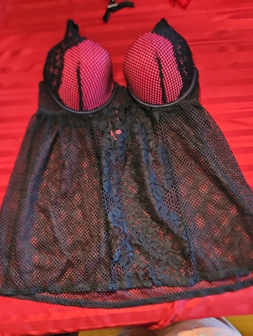 La SENZA Black Lace Babydoll with Pink Mesh Cups